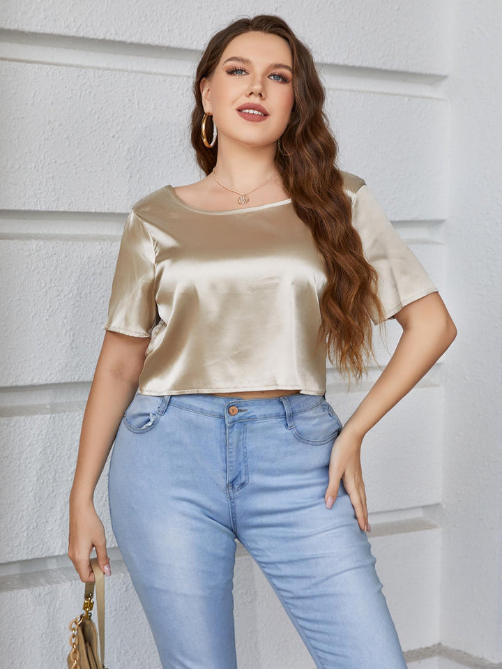 Women's Summer Short-sleeved Solid Color Backless Top T-shirt