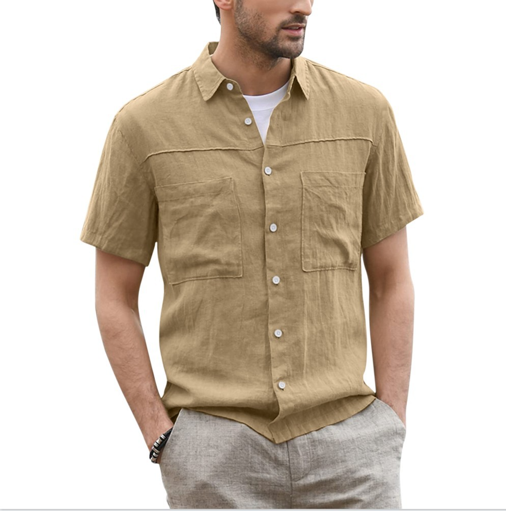 Camisas casuales de manga corta transpirables de color sólido 100% algodón para hombre
