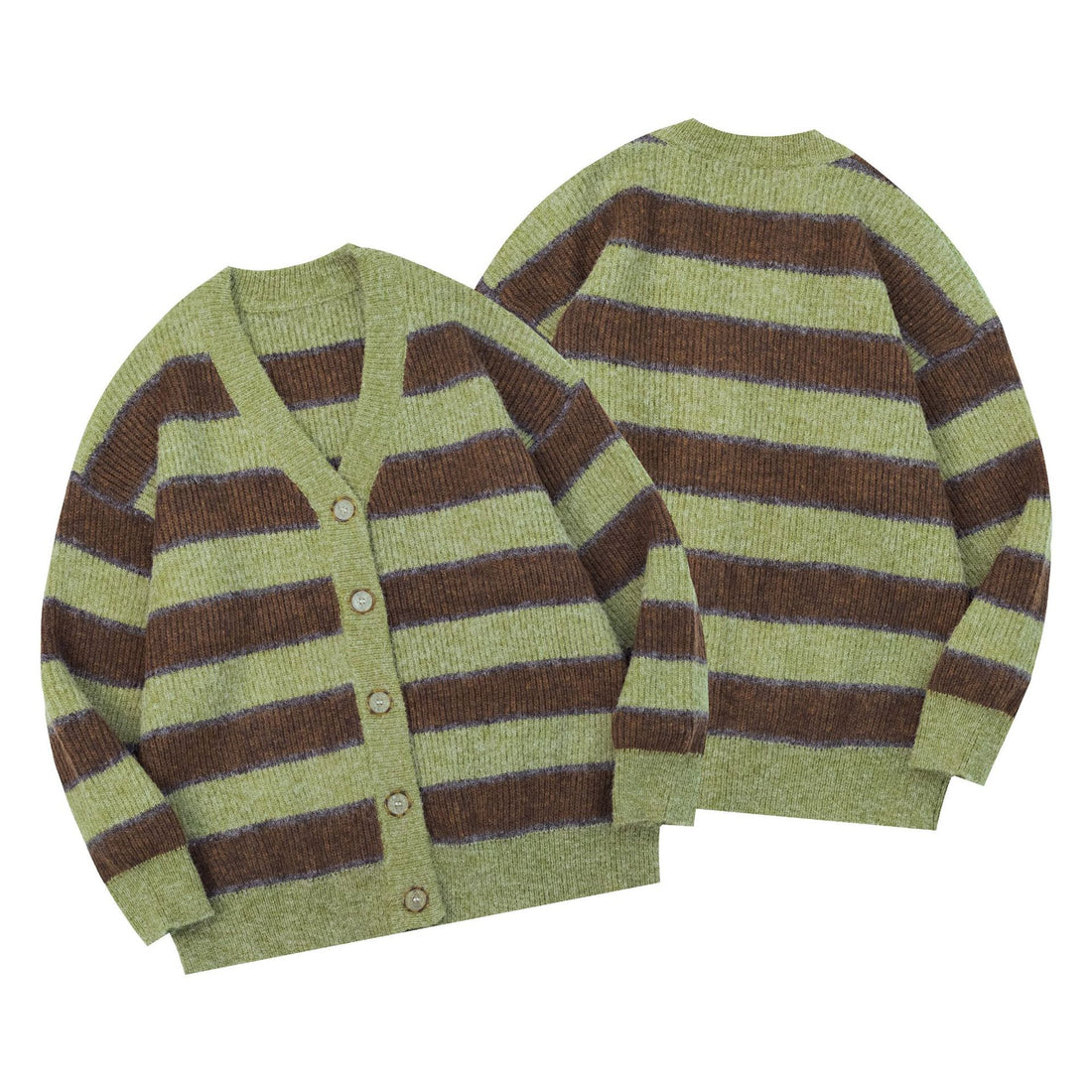 Women's Green Striped Knit Cardigan