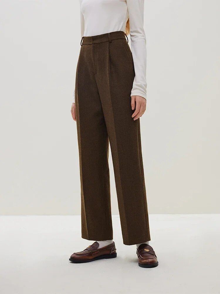 women's high-waisted wool straight pants, view 2 - MRSLM