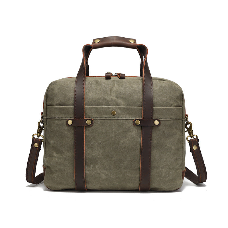 waxed canvas vintage travel briefcase, view 9 - MRSLM
