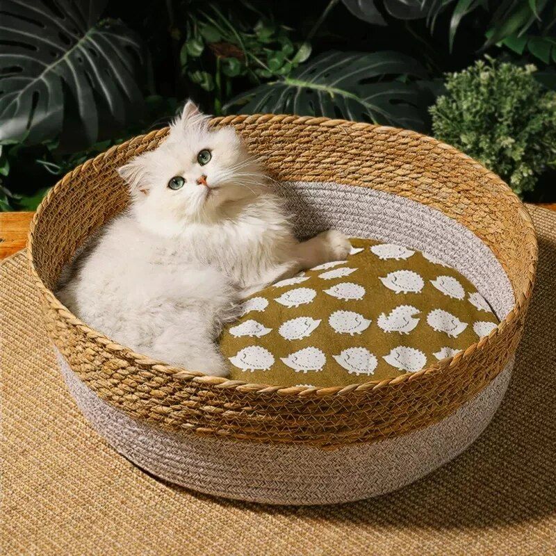 handwoven rattan cat bed, view 2 - MRSLM