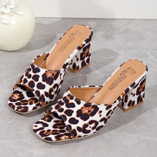 Leopard square-toe chunky heel sandals, view 7 - MRSLM