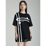 black and white floral half-sleeve T-shirt, view 5 - MRSLM