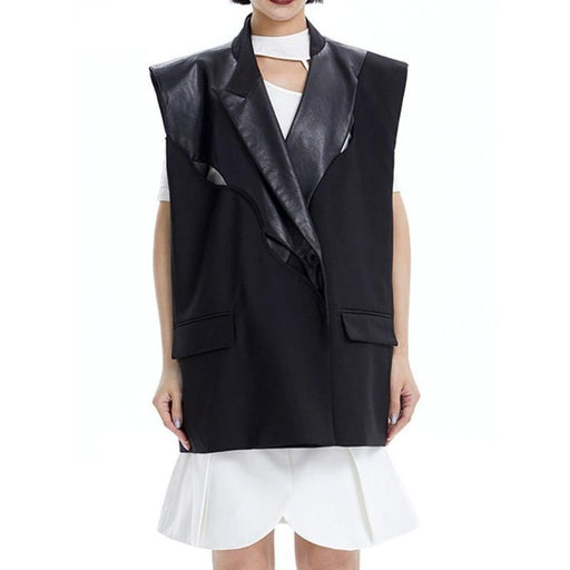 pu leather patchwork waistcoat - MRSLM