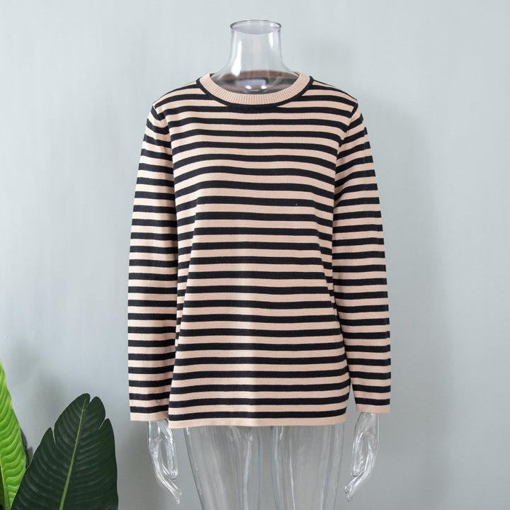 Round Neck Knitted Striped Sweater