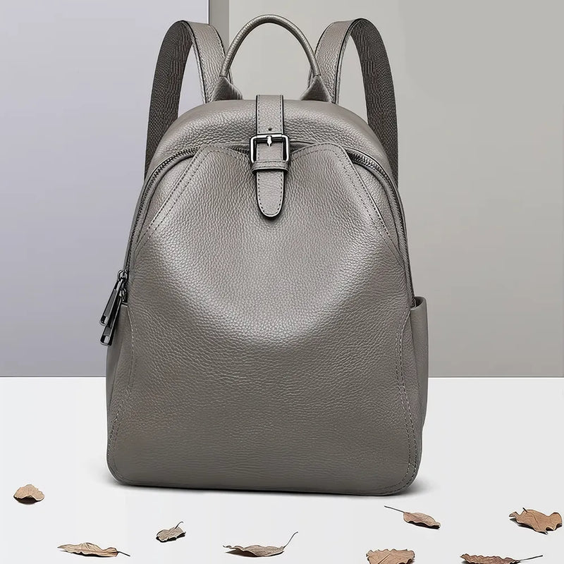 Blue grey leather women backpack, view 4 - MRSLM