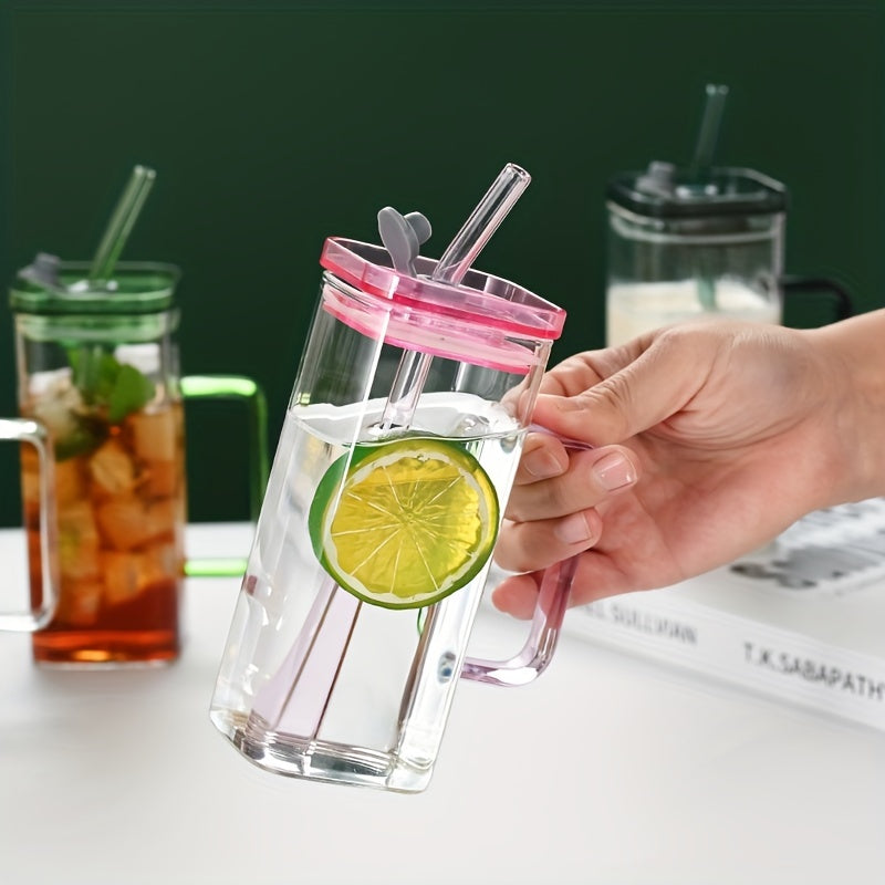 square glass cup with handle and straw, view 9 - MRSLM