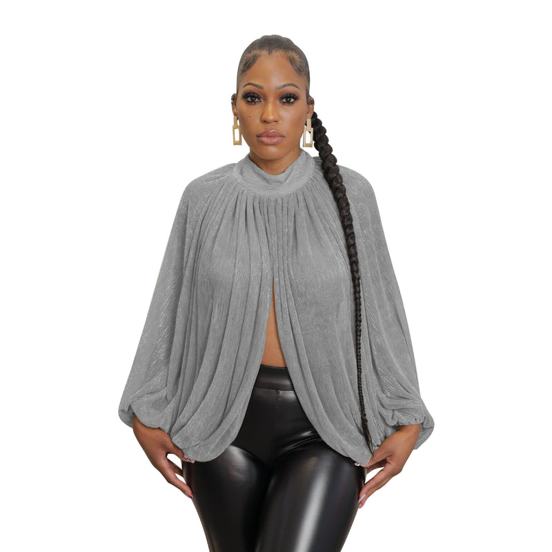 women's silky backless lantern sleeve lace shirt, view 4 - MRSLM