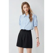 petal placket bubble sleeve top, view 5 - MRSLM