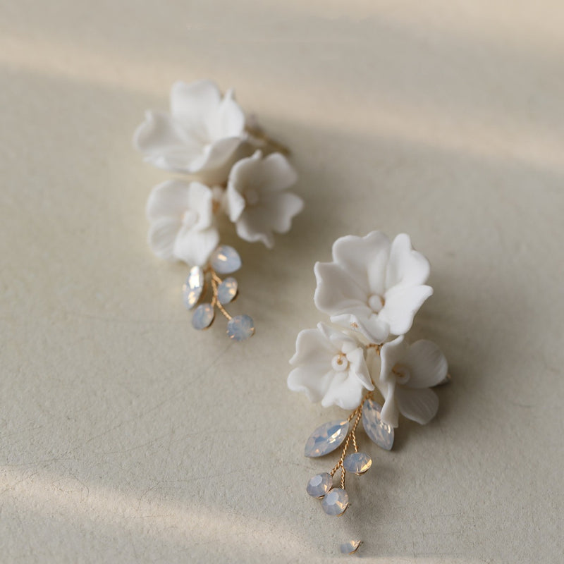 handmade ceramic flower earrings, view 5 - MRSLM