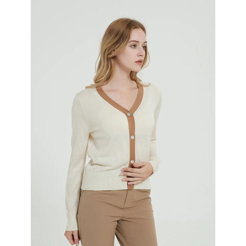 silk and wool blend v-neck cardigan, view 4 - MRSLM