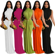 solid color side split sleeveless dress, view 2 - MRSLM