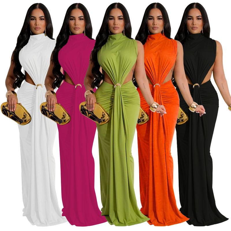 solid color side split sleeveless dress, view 2 - MRSLM