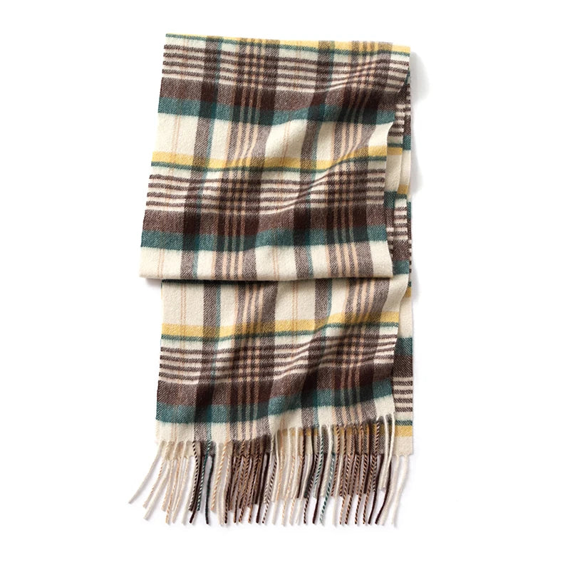 plaid cashmere scarf with tassels, view 5 - MRSLM