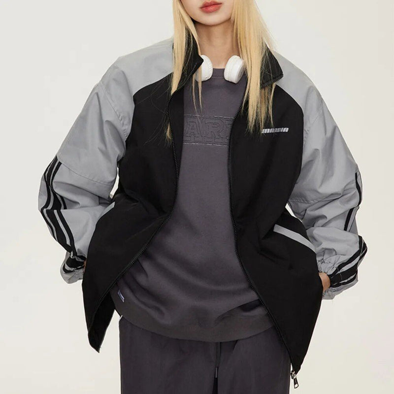 striped lantern sleeve bomber jacket, view 6 - MRSLM