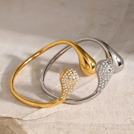 stainless steel open bracelet with cubic zirconia - MRSLM