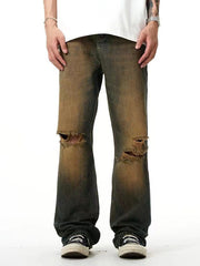 yellow mud ripped denim pants, view 5 - MRSLM