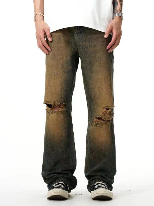 yellow mud ripped denim pants, view 5 - MRSLM