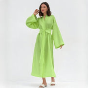 cotton blend long dress with belt - MRSLM