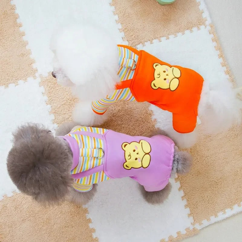 cozy striped dog jumpsuit pajamas, view 6 - MRSLM