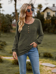 women's brushed sunken stripe button top, view 7 - MRSLM