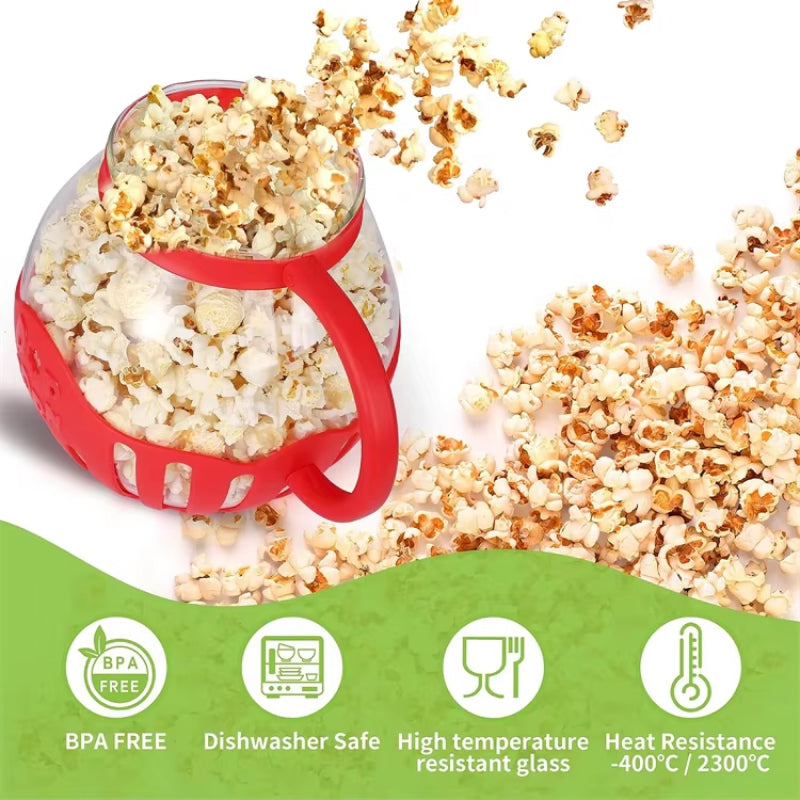 microwave glass popcorn popper with silicone lid, view 3 - MRSLM