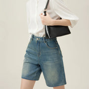 high waisted denim shorts, view 4 - MRSLM