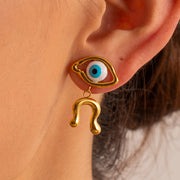 devil's eye asymmetrical earrings, view 9 - MRSLM