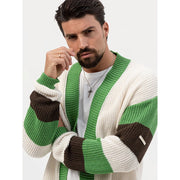 patchwork knit v neck cardigan sweater, view 2 - MRSLM
