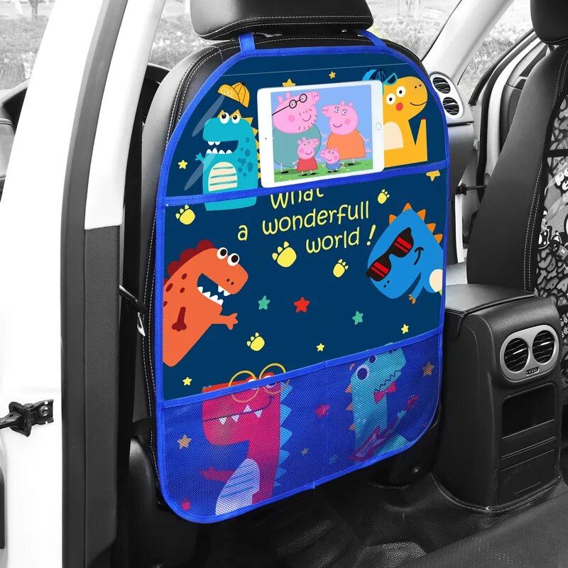 Cartoon Car Seat Back Protector with Storage Organizer