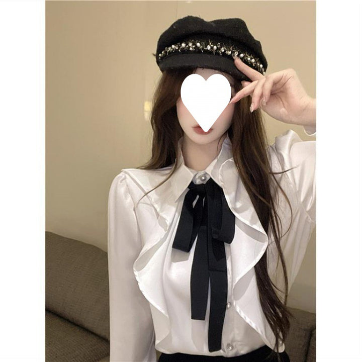 Palace Style Women's Long-sleeved Bow Tie Shirt