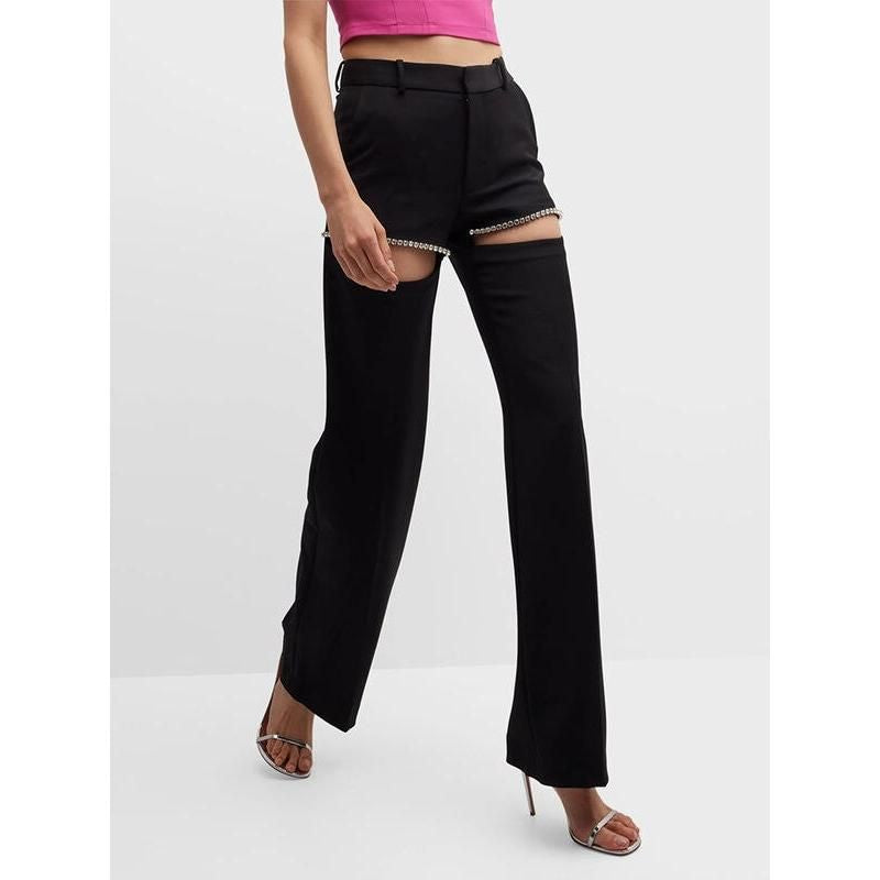spliced diamond wide leg pants, view 3 - MRSLM