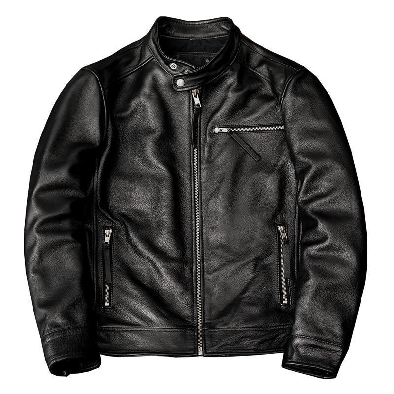 men's stand collar leather coat, view 5 - MRSLM