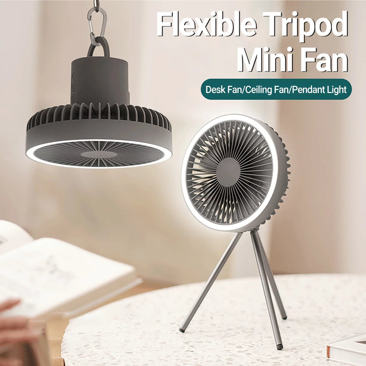 Rechargeable 10,000mAh Camping Fan with LED Lighting and Power Bank