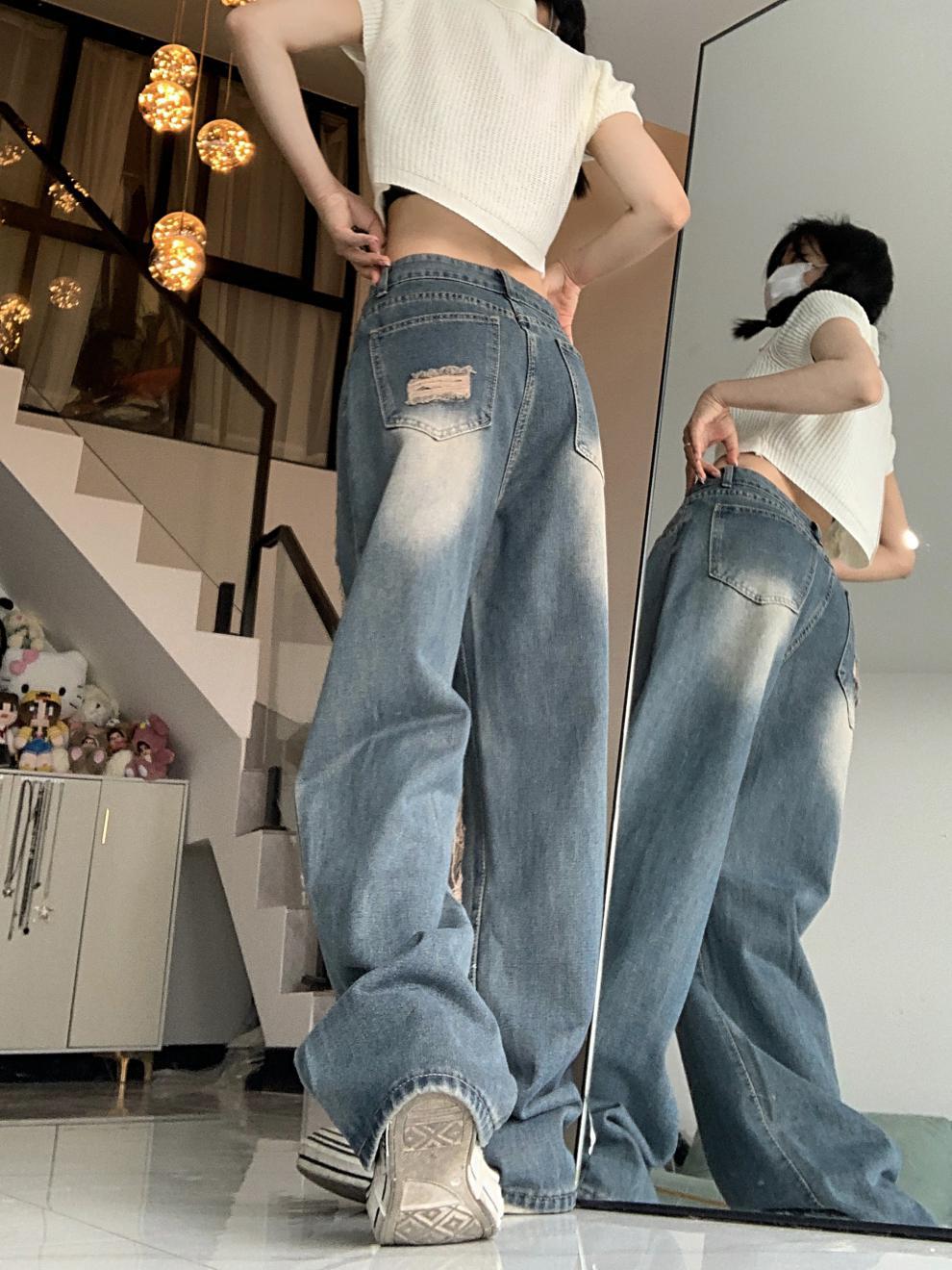 Fashion Holes Jeans Women's Retro High Waist
