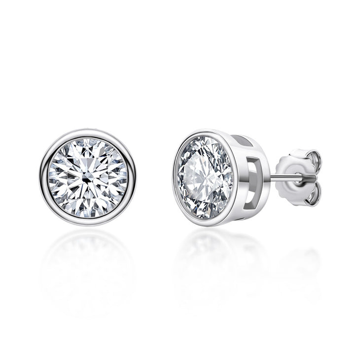 Women's Moissanite Diamond Stud Earrings Round Bezel