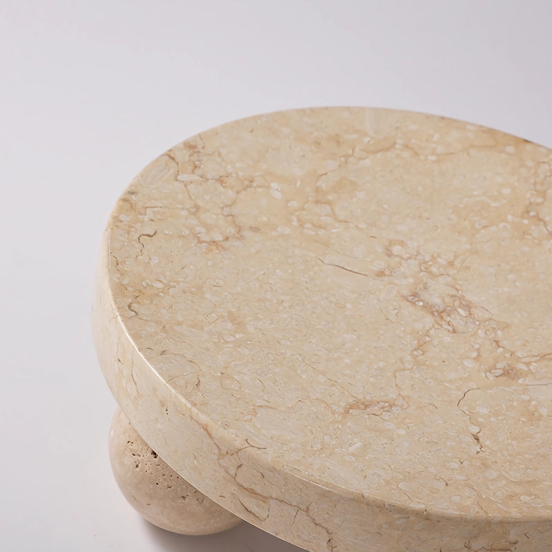 travertine sphere ball stand and tray, view 3 - MRSLM