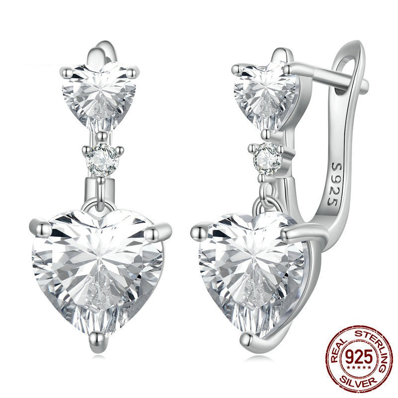 Cut Zircon French Elegant Style 925 Silver Heart-shaped Earrings