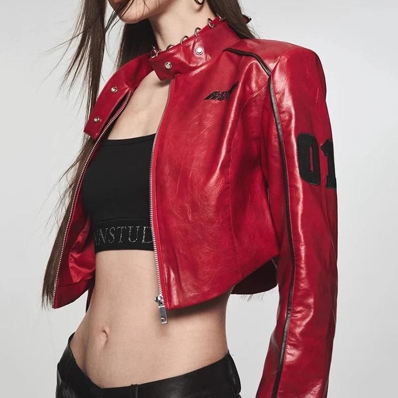 Leather Bomber Cropped Jacket