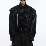 padded shoulder pu leather coat - MRSLM