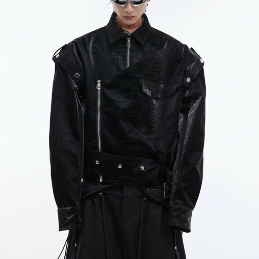 padded shoulder pu leather coat - MRSLM