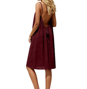 solid color strap backless dress, view 10 - MRSLM