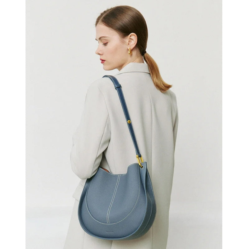 genuine leather hobo shoulder tote bag, view 2 - MRSLM
