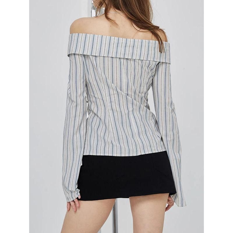 striped off shoulder blouse, view 5 - MRSLM