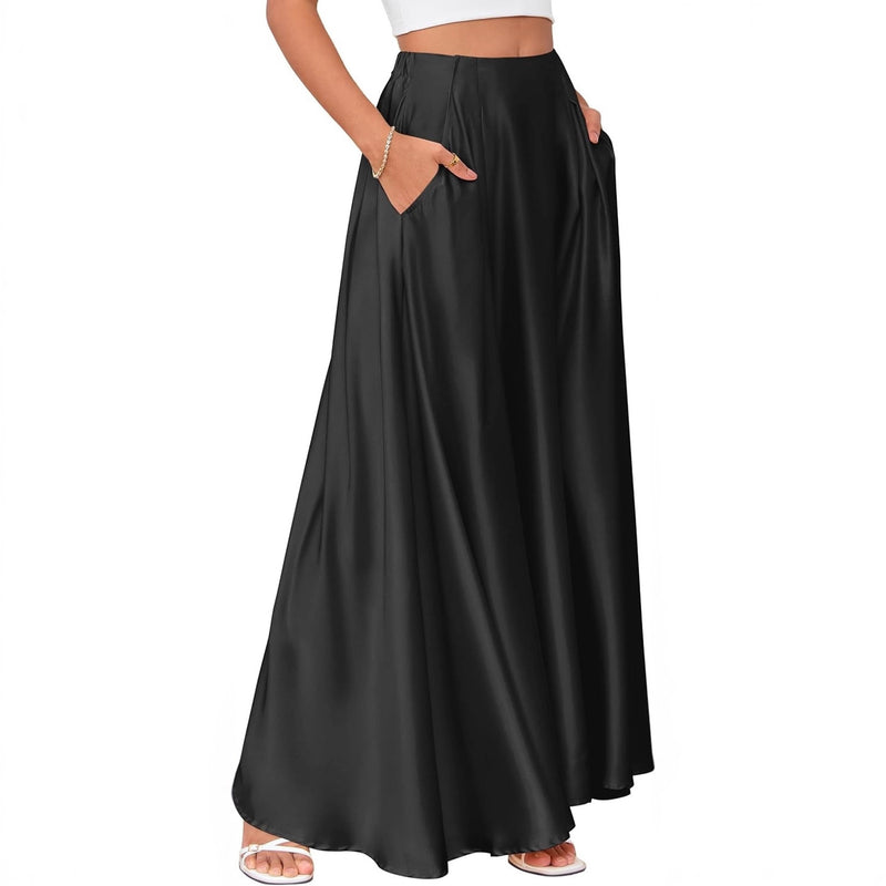 Women's satin A-line midi skirt with pockets, view 6 - MRSLM