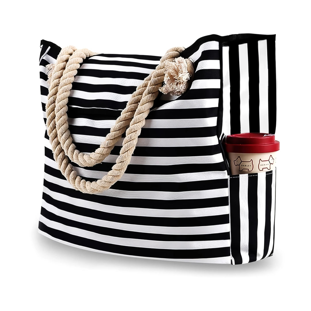 Striped Canvas Tote Bag for Women