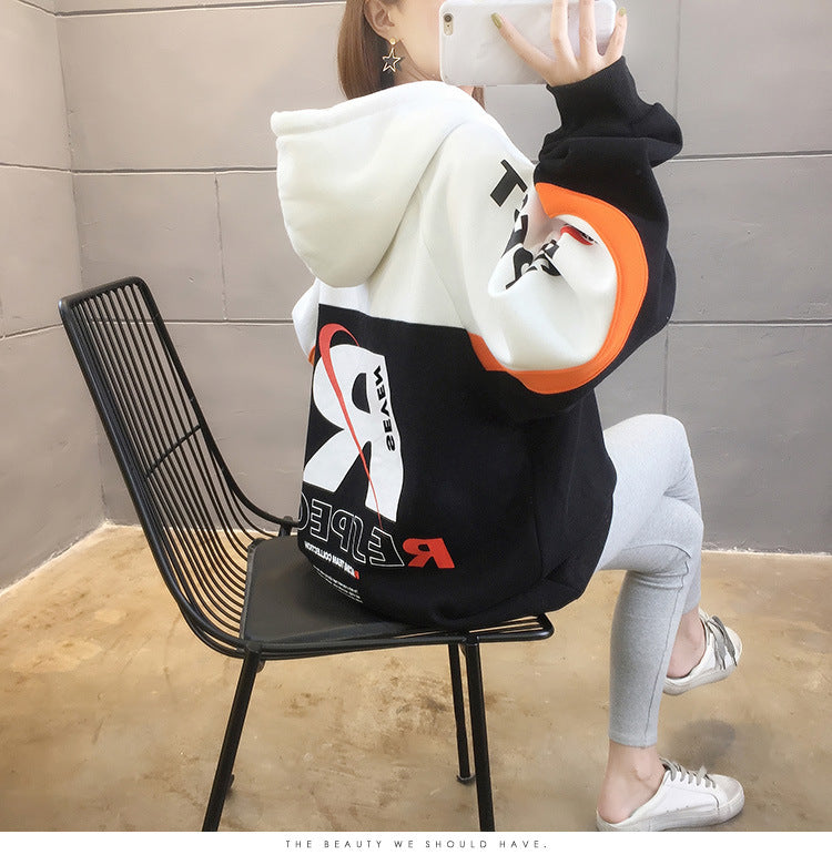 women's loose thick lace-up hooded sweatshirt, view 2 - MRSLM