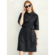 elegant a-line shirt dress with belt, view 6 - MRSLM