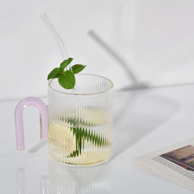 heat resistant glass mug with colorful handle, view 3 - MRSLM